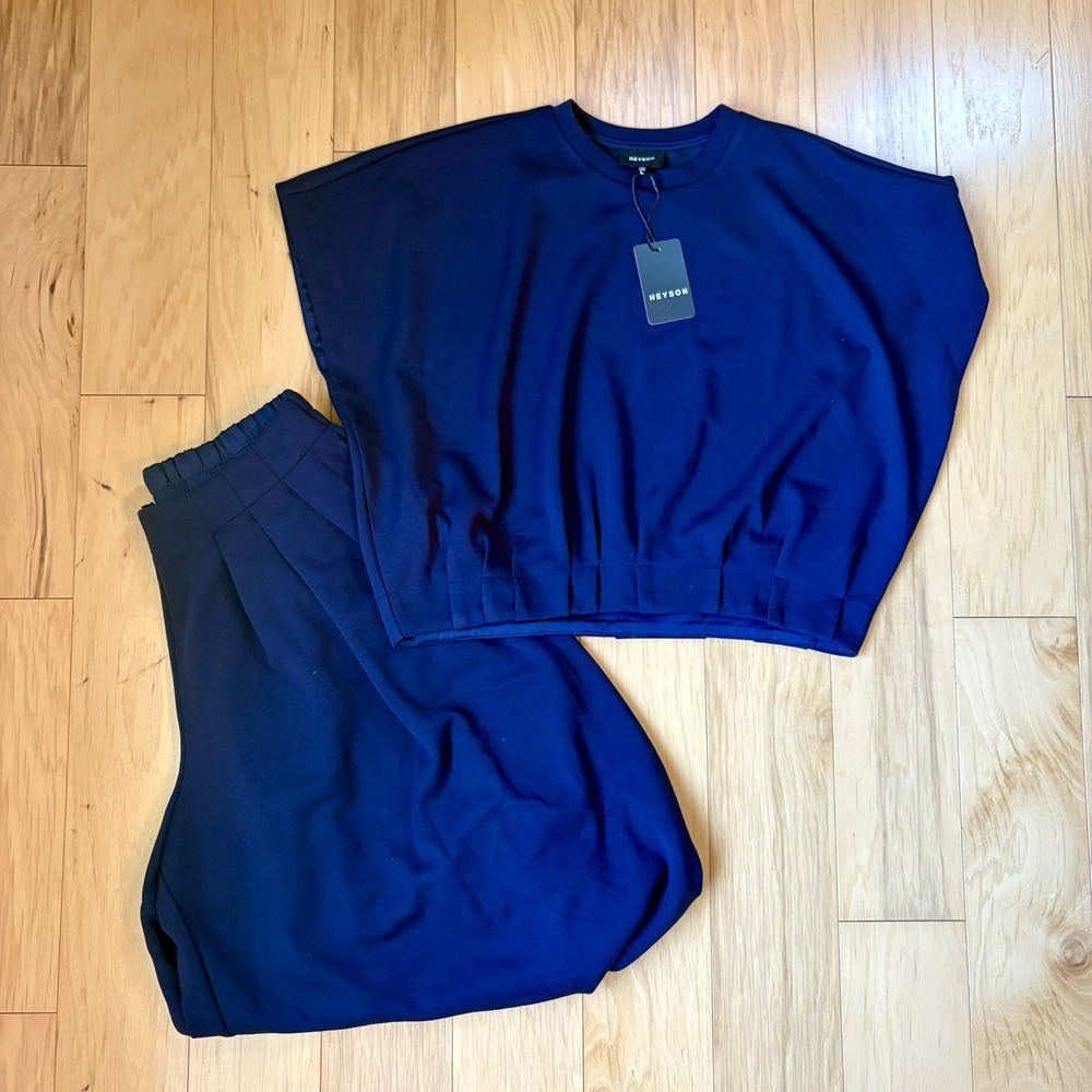 NWT Heyson 2-Piece Set Crop TopWide Leg Palazzo Pant's Women's Sz L Dark Blue